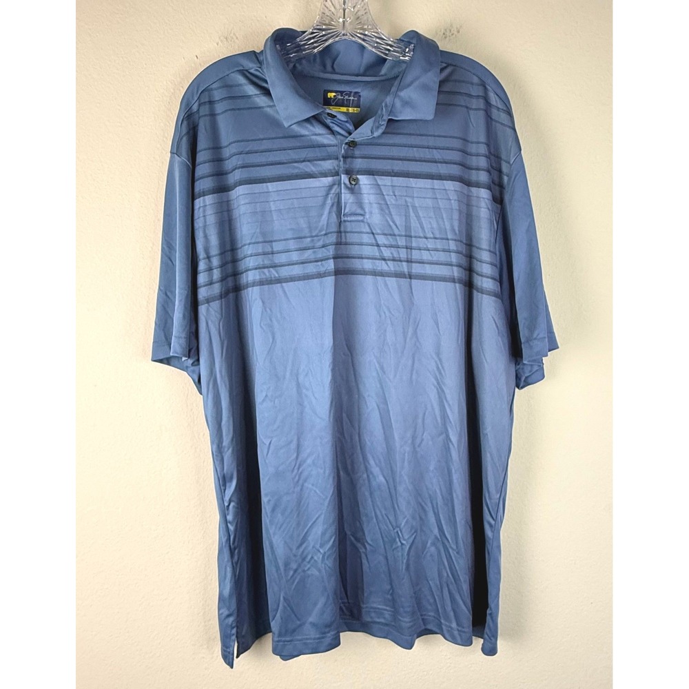 Jack Nicklaus Polo Shirt Mens XXL Blue Striped Short Sleeve Golden Bear Golf Top